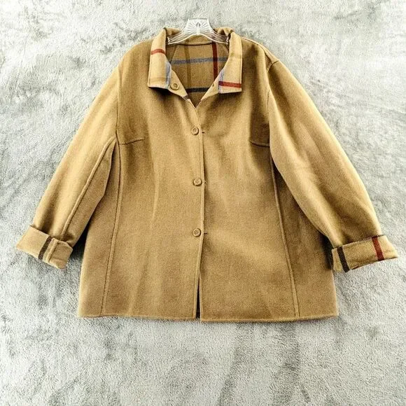 The Pendleton Check Wool Jacket Reversible Womens‎ XL Tan Plaid Button Closure - Picture 2 of 8